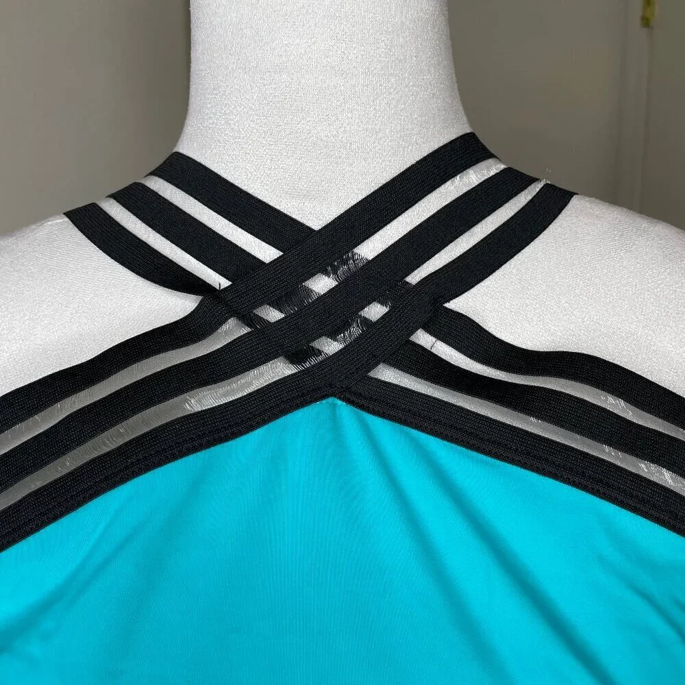 Boutique Tummy Control One Piece Swimsuit Front Crossover Mesh See Through XXL